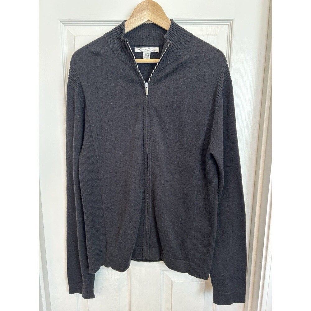 Kenneth Cole Men’s Black Ribbed Cotton Knit Full Zip Sweater Jacket Size M